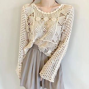 Top shirt crochet womens summer hollow lace blouse
